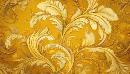 Vintage Charm Intricate Floral Damask Pattern on a Gorgeous Yellow Wallpaper, Evoking a Timeless Elegance and Beauty, Perfect for Decor Enthusiasts Seeking Classic Style or Design Inspiration.