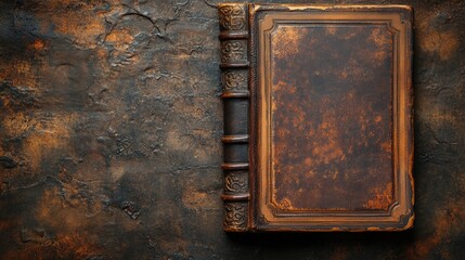 Elegant vintage book cover with intricate details and rich brown textures providing ample space for personalized text or titles.