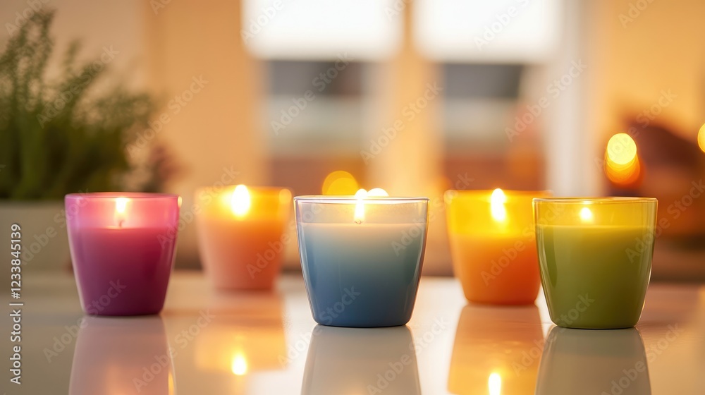 Poster colorful candles illuminating a cozy setting creating a warm festive atmosphere with soft tealight g
