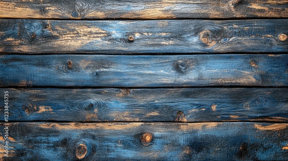 Poster Navy blue wooden planks background with natural textures and empty space for text or graphic overlay design.