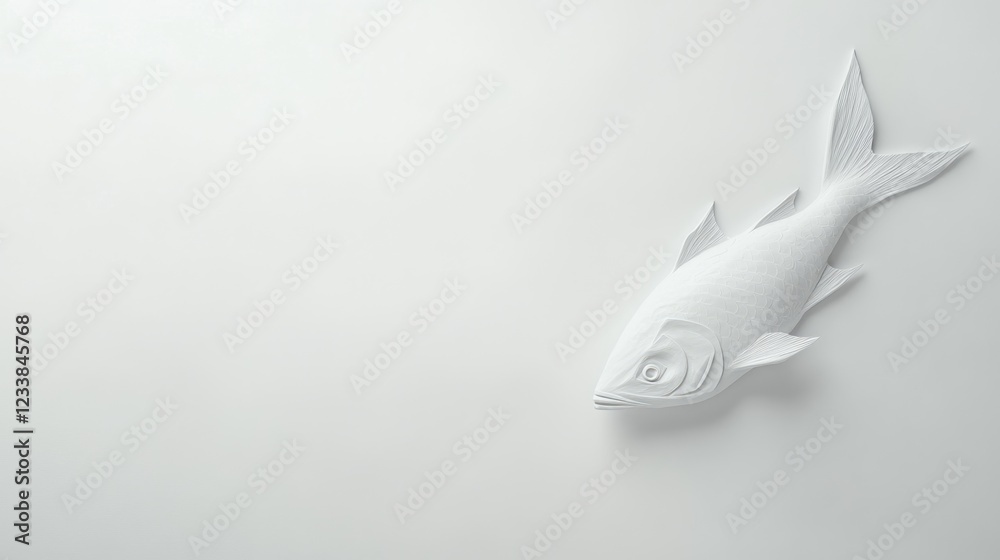 Poster Trevally Fish Sculpture on Minimalist White Background with Ample Copy Space for Creative Text and Design Elements