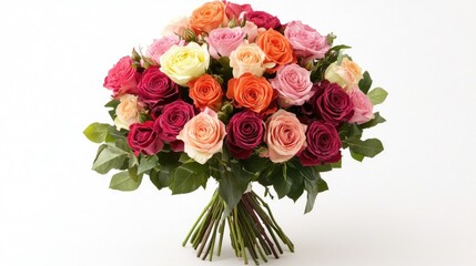 Vibrant bouquet of assorted blooming roses in various colors for an elegant and colorful floral display
