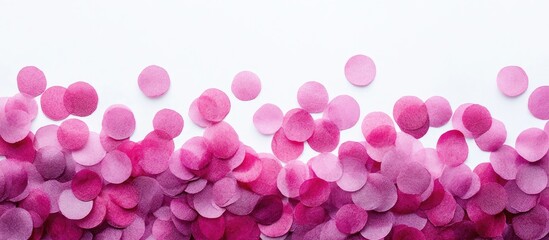 Magenta confetti scattered on a light background creating a festive atmosphere with ample space for custom text and messaging options.