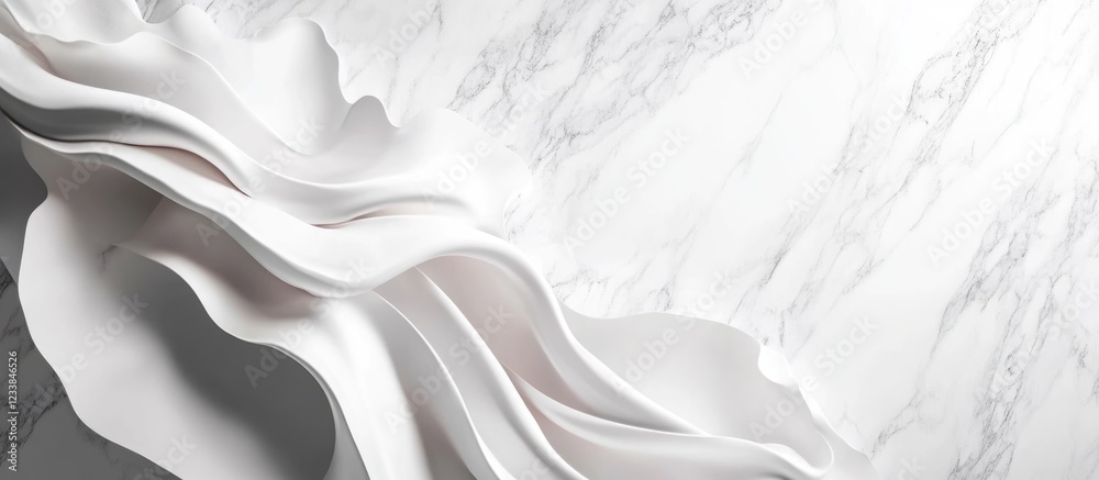 Poster white marble abstract background featuring flowing modern shapes and ample space for text integratio