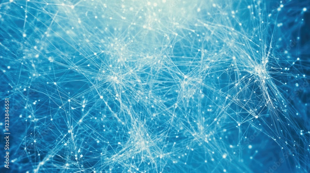 Poster Intricate network of nodes on blue background symbolizing data transmission and digital communication technology concepts