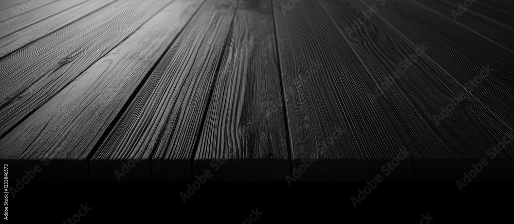 Leinwandbilder Black Wooden Background with Subtle Shadows for Product Display and Text Placement in Advertising and Marketing Compositions