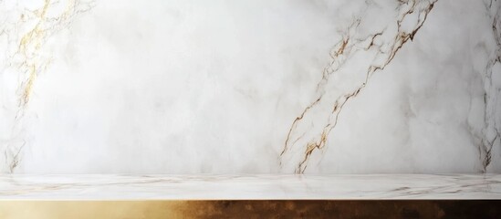 Elegant white marble and gold desk backdrop featuring refined decor with blank area ideal for text or branding applications