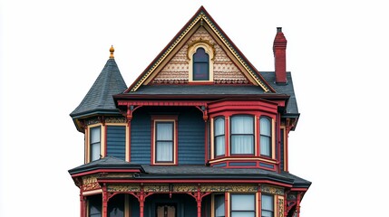 Victorian Style House with Intricate Trim, Isolated on White Background for Design Projects