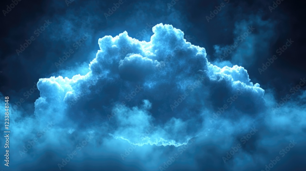 Poster cloud computing concept with illuminated cloud above dark background representing advanced data stor
