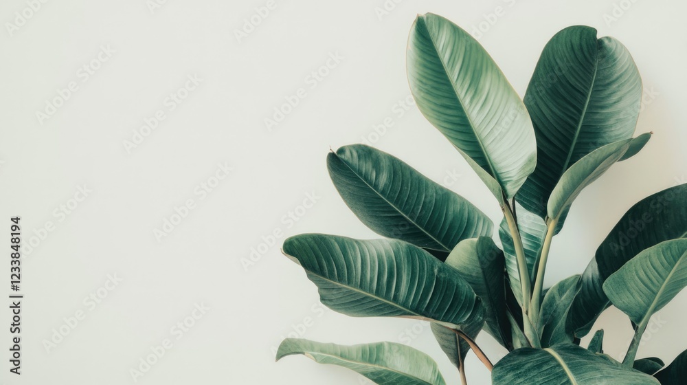 Poster Tropical Green Leaves on Minimalist Background with Copy Space for Text and Design Elements