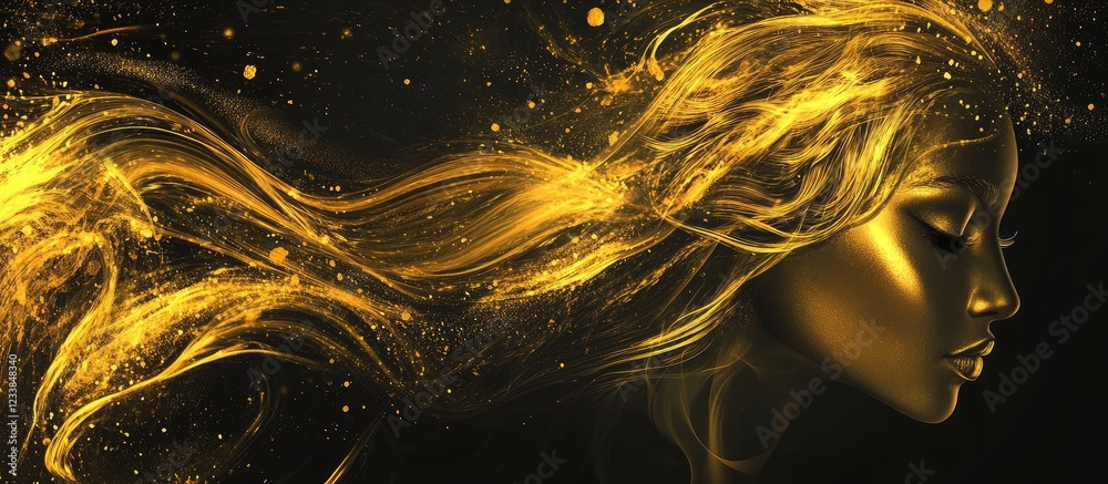 Leinwandbilder Luminous abstract golden wave fluidity on dark backdrop showcasing luxury and elegance with empty space for text and design elements