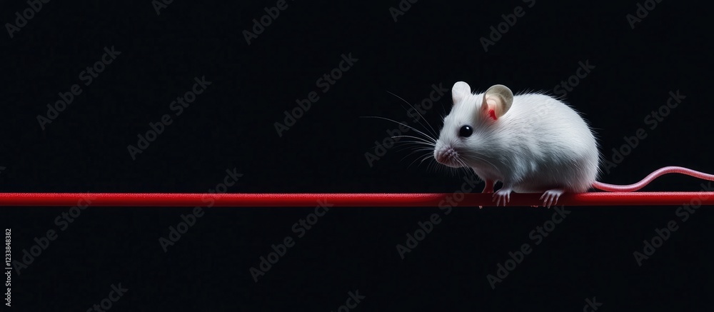 Poster white mouse on a red line against a dark background with ample empty space for text and design eleme