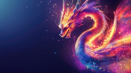 Vibrant Glowing Dragon Illustration Symbolizing Digital Innovation with Space for Customizable Text