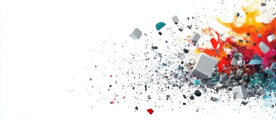 Creative abstract artwork showcasing vibrant color splashes and geometric shapes, ideal for collage and text overlay use in design projects.