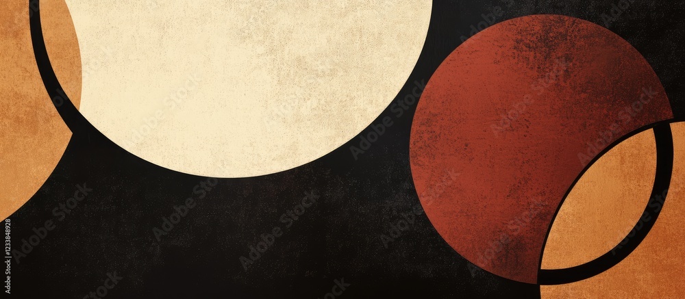 Aufkleber Abstract geometric background with textured circles in earth tones and negative space for text overlay in a minimalistic design