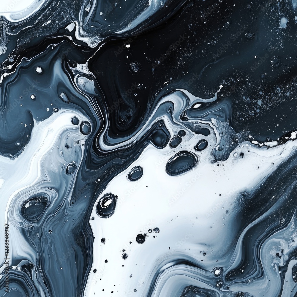 Poster Luxury Abstract Liquid Marble Art in Blue and Black with Flowing Wave Patterns for Background or Copyspace Usage
