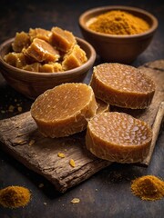 Pure, natural jaggery, crafted from sugarcane or date palm, symbolizing sweetness and tradition. Known for its rich flavor and health benefits, it's a natural alternative to refined sugar.