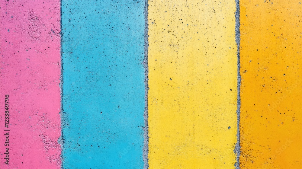 Aufkleber vibrant colorful cement wall texture with pink blue yellow stripes and empty copyspace for creative 