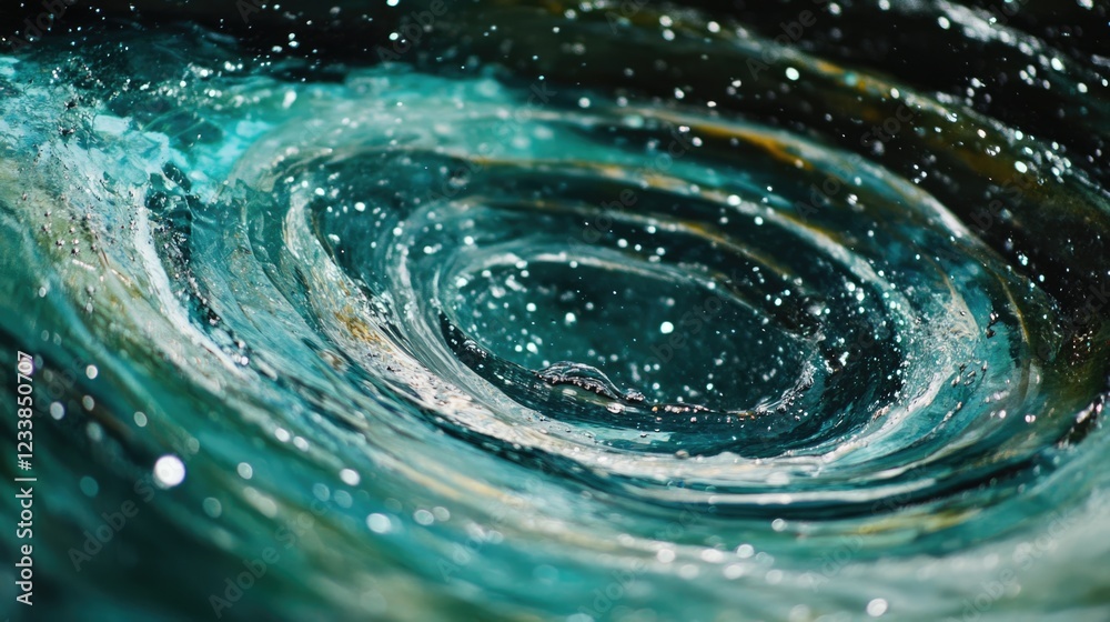 Poster swirling vibrant clear water with bubbles and empty space for text on surface background in aquatic 
