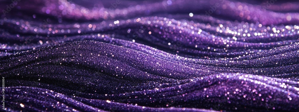 Poster Purple sequined background with shimmering waves resembling a starry night sky creating an elegant space for text overlay or design elements
