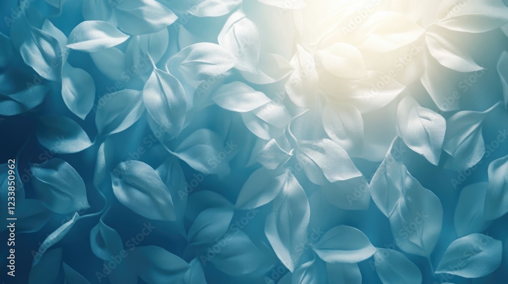 Poster abstract background of soft translucent leaves in a serene blue atmosphere with gentle lighting idea
