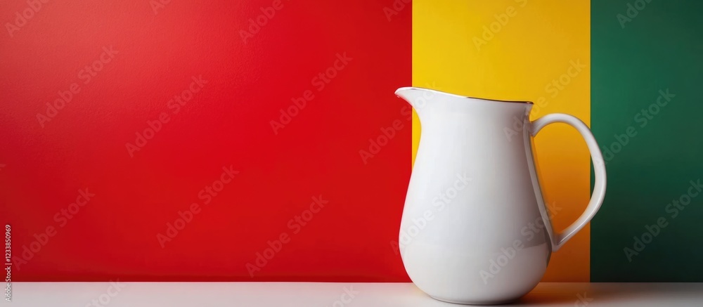 Poster white jug beside colorful background with ample empty space for customizable text or designs.