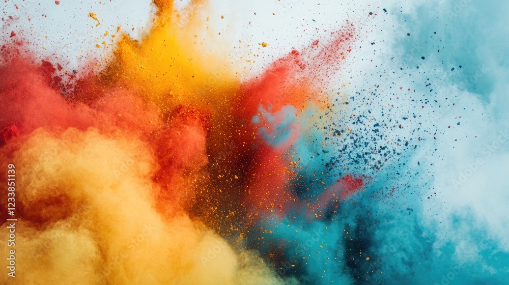 Fototapete colorful powder explosion creating a dynamic backdrop with empty space for text on a white backgroun