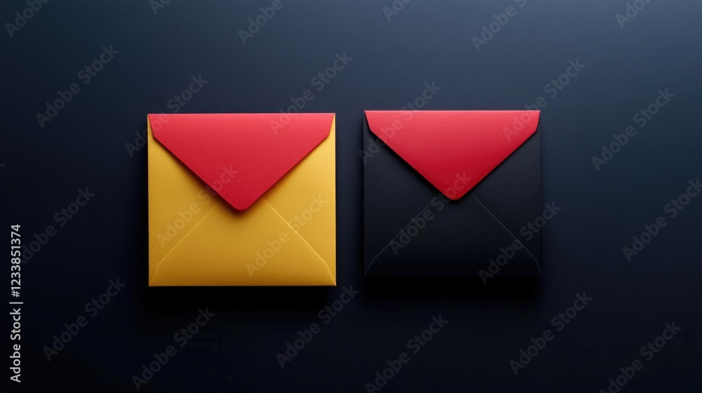 Poster colorful envelopes on dark background featuring vibrant hues with ample empty space for text in a mi