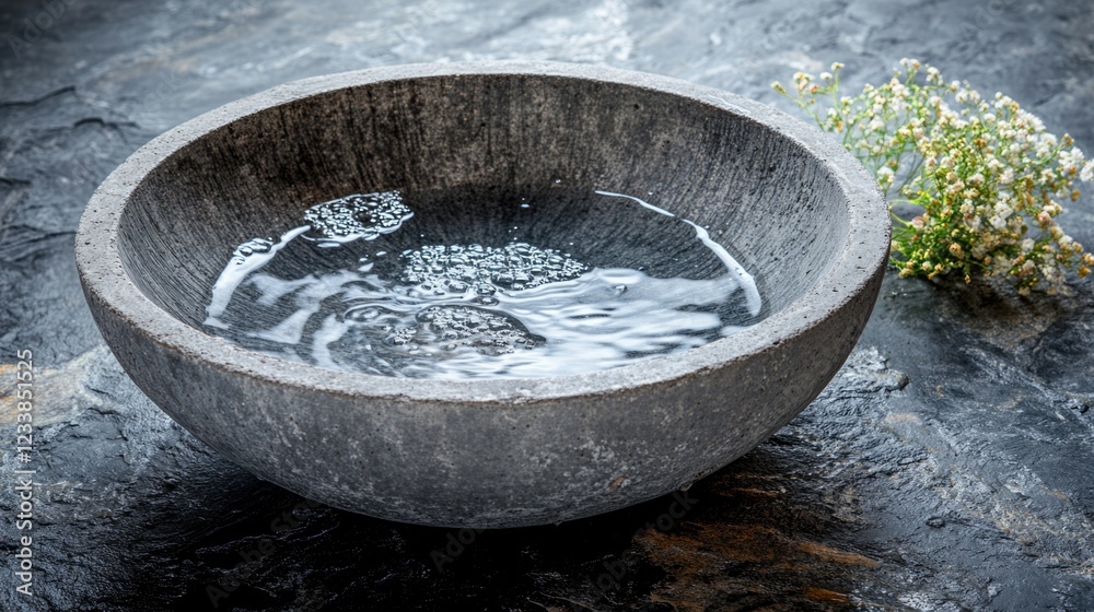 Poster elegant gray concrete basin with water, natural organic vessel showcasing serene simplicity and invi