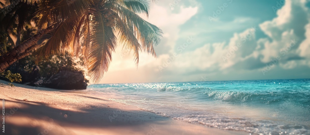 Aufkleber tropical beach paradise with palm trees and serene waves inviting relaxation and tranquility against