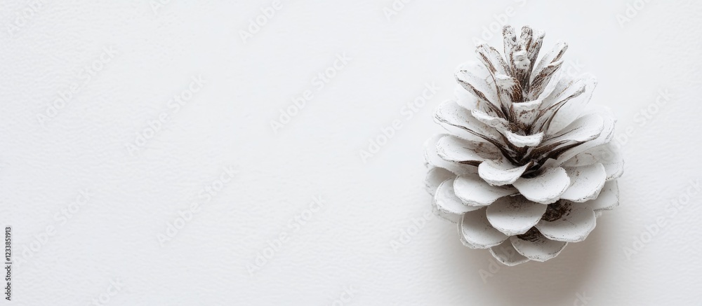 Poster white pinecone on a minimalistic white background suitable for design projects and adding personaliz
