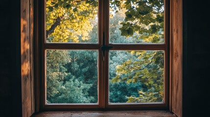 Serene Window View Showcasing Lush Greenery Emphasizing Nature and Environmental Conservation Efforts Through a Natural Frame