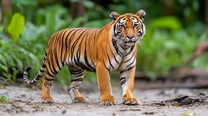 Obraz premium Majestic Tiger Walking Through Lush Natural Habitat in Wildlife Scene