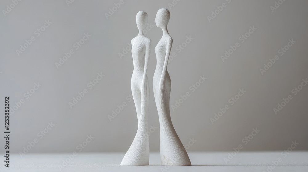Aufkleber Elegant minimalist figurines symbolizing connection and unity against a neutral background for modern decor and artistic representation.