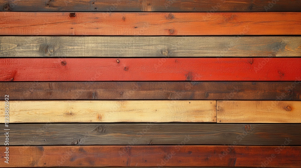 Aufkleber colorful wooden plank wall background with distinct stripes and ample space for text or design eleme