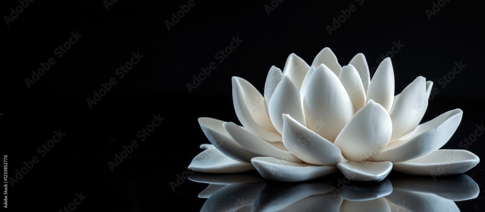 Poster White Lotus Flower Representing Purity and Serenity with Empty Space for Customizable Text