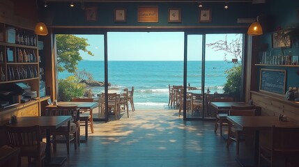 Fototapeta premium Coastal Cafe: Ocean View Restaurant