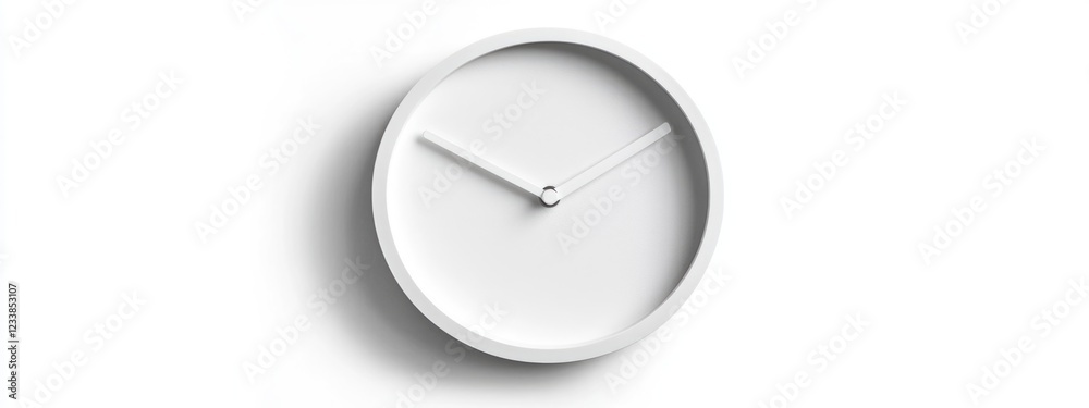 Poster minimalist white round clock displaying 10 30 time on plain background with ample space for text or 