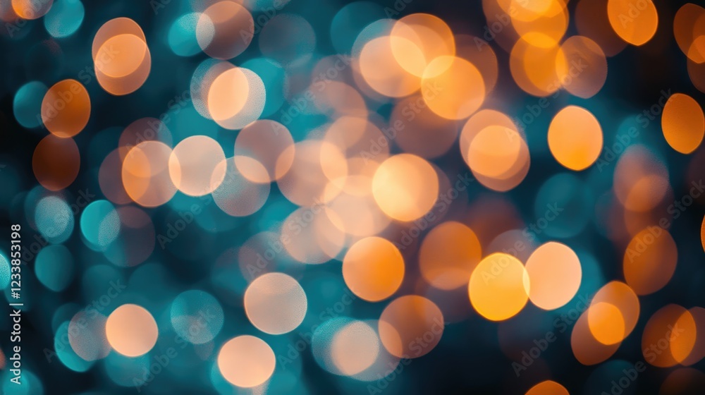 Poster Vibrant bokeh background with soft green and orange circular patterns creating a soothing and colorful visual effect for design projects.