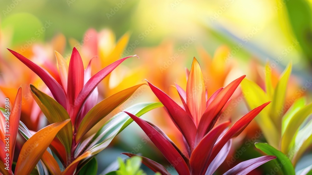 Poster Close-Up of Colorful Tropical Foliage with Soft Focus Background Ideal for Text Overlay and Design Projects