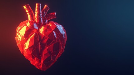 Abstract illustration of a human heart composed of triangular geometric shapes and soft lighting