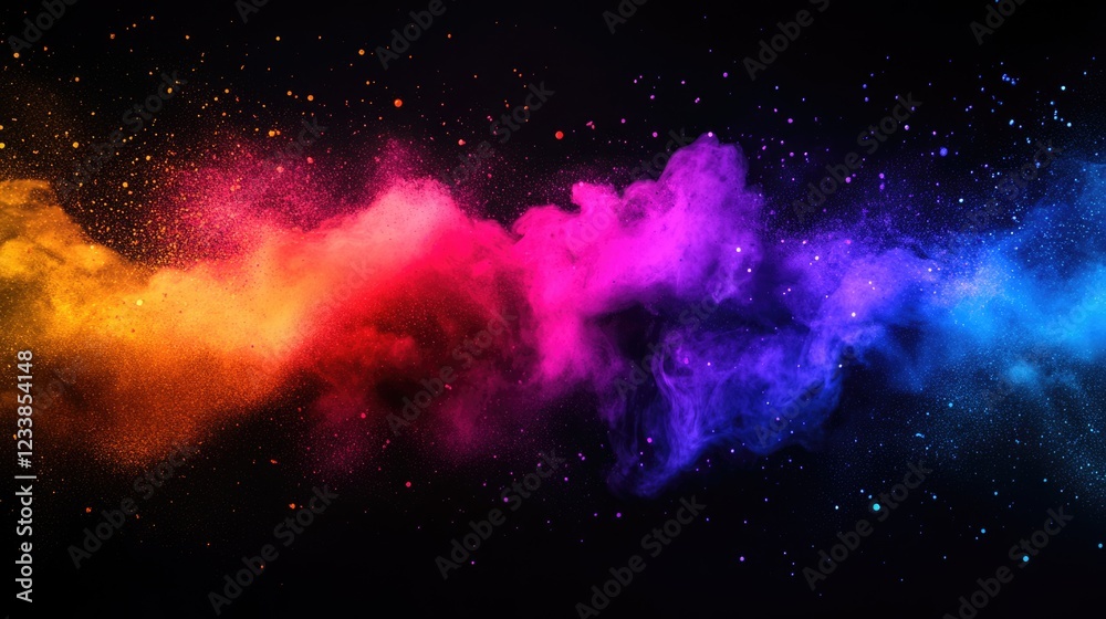 Poster Dynamic abstract composition featuring vibrant color bursts and empty space for personalized text overlay in digital design.