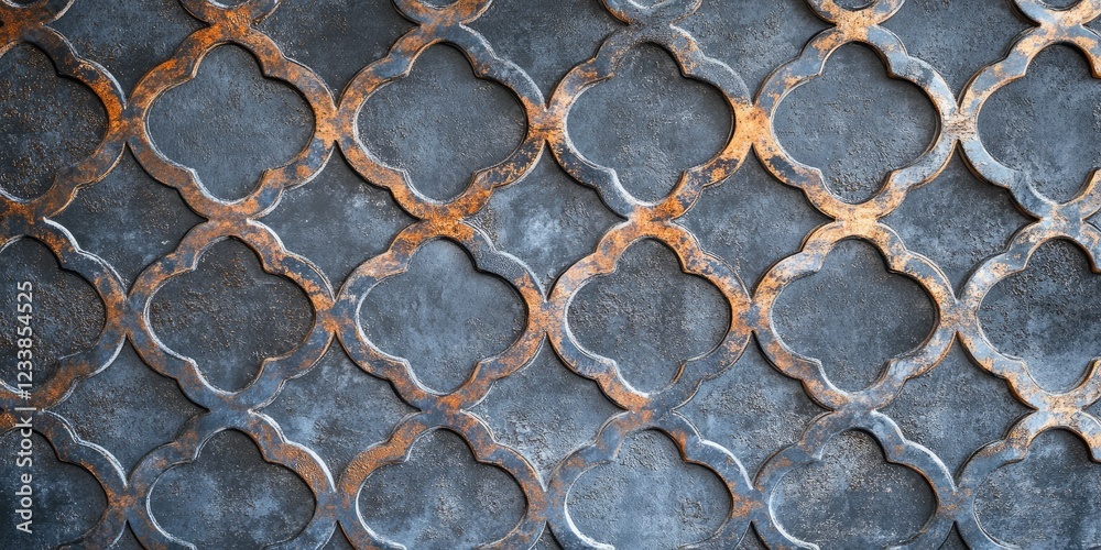 Poster Moroccan Geometric Brushed Metal Copper Texture Background with Dimensional Surface Perfect for Design Projects and Text Placement