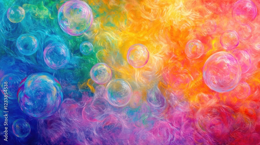 Poster Vibrant Colorful Background with Floating Bubbles Creating a Magical Illusion Atmosphere for Artistic and Creative Themes