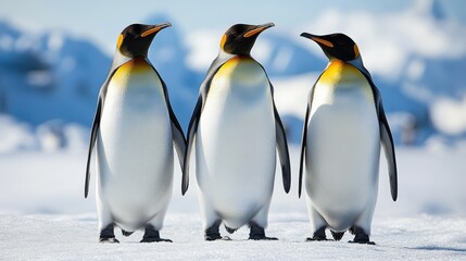 Fototapeta premium Penguins in their natural habitat showcasing vibrant colors and social behavior in a pristine icy landscape.