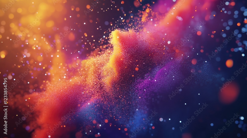 Poster Dynamic Abstract Background with Colorful Particles in Motion Creating a Vibrant and Dreamy Atmosphere for Creative Projects