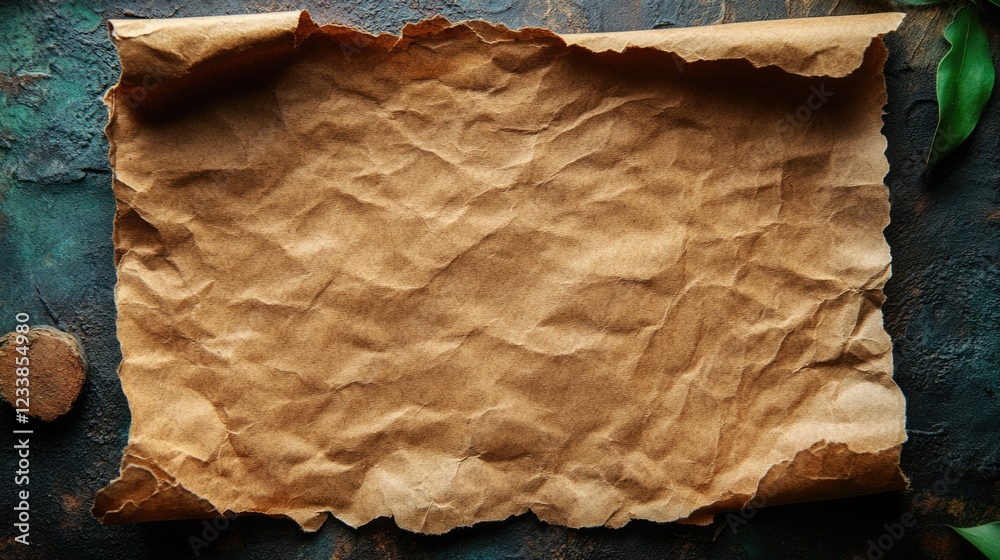 Poster Textured brown craft paper sheet with torn edges showcasing empty space for creative content or messaging.