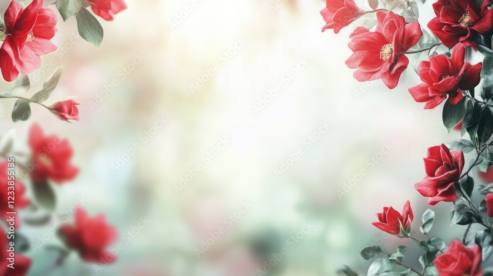Leinwandbilder close-up of blooming red flowers in a garden creating a vibrant natural frame with soft focus backgr