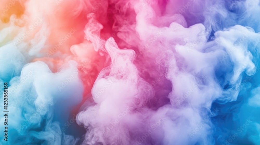 Poster Colorful smoke texture with vibrant powder dust particles creating a dreamy background ideal for text overlays and digital designs