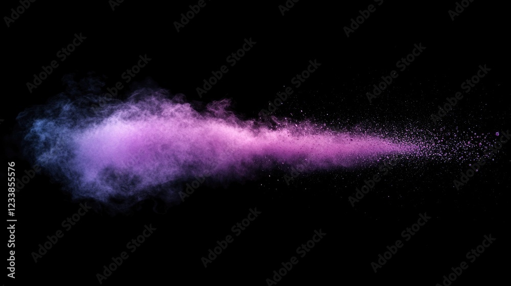 Poster Vibrant colored powder particles forming dynamic smoke effect with blank space for text and creative designs on a black background